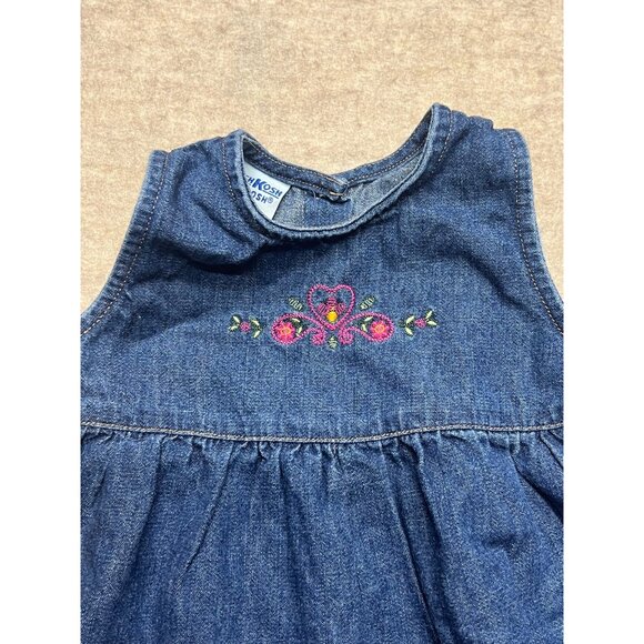OshKosh B' Gosh Sleeveless Denim Jean Dress 24 Months Jumper Flower Embroidery - Picture 2 of 5